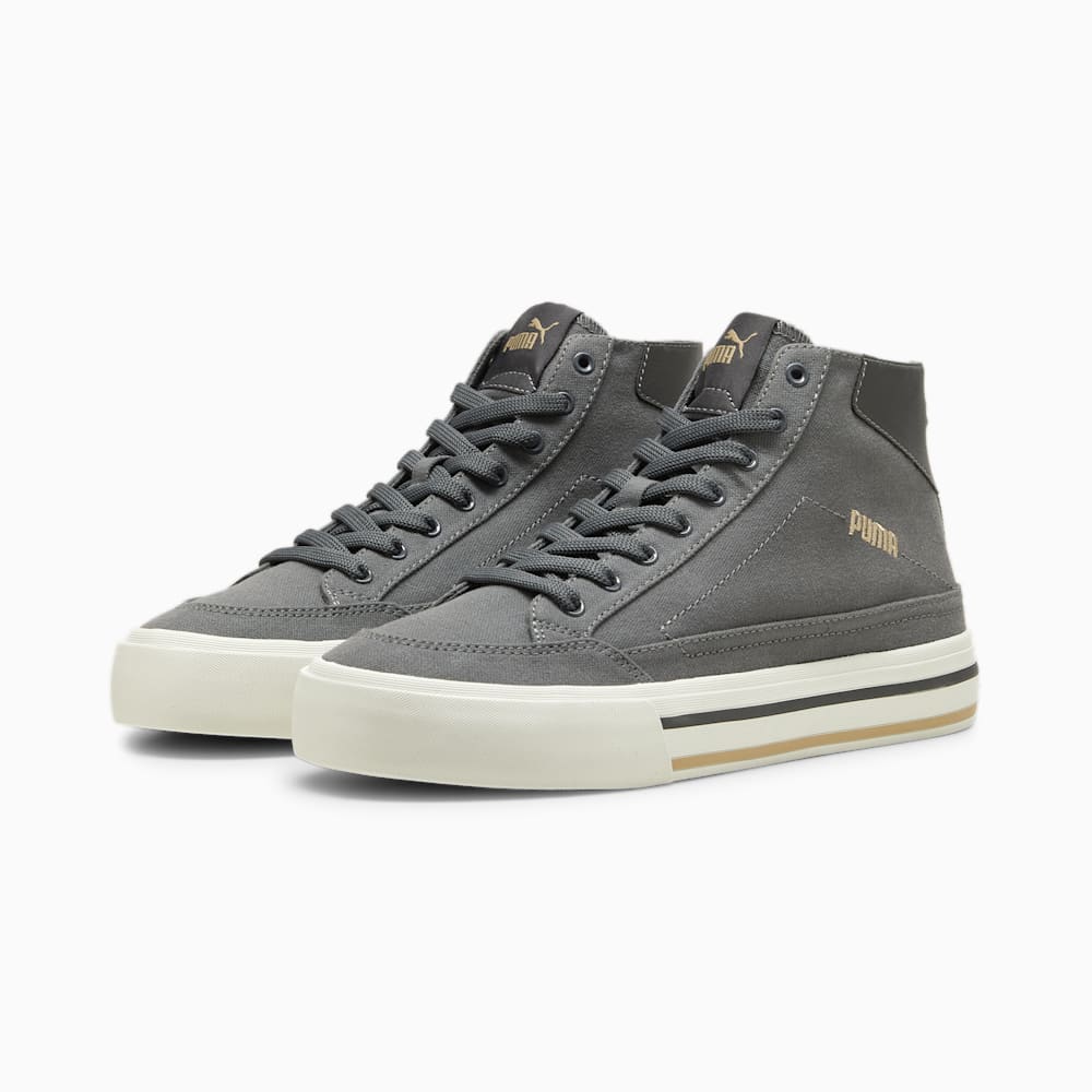 Puma Court Classic Vulc Mid Unisex Sneakers - Mineral Gray-Prairie Tan-White